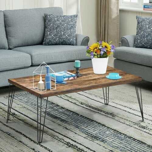 Rustic Industrial Solid Wood Rectangular Cocktail Coffee Table