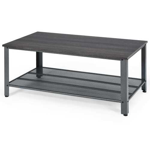 Metal Frame Wood Coffee Table Console Table with Storage Shelf-Black